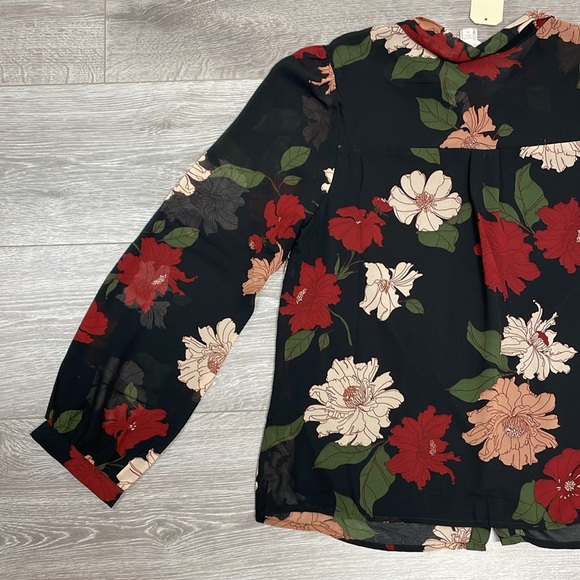 NWT Monteau Los Angeles Black Floral Long Sleeve Blouse XL - Picture 15 of 16